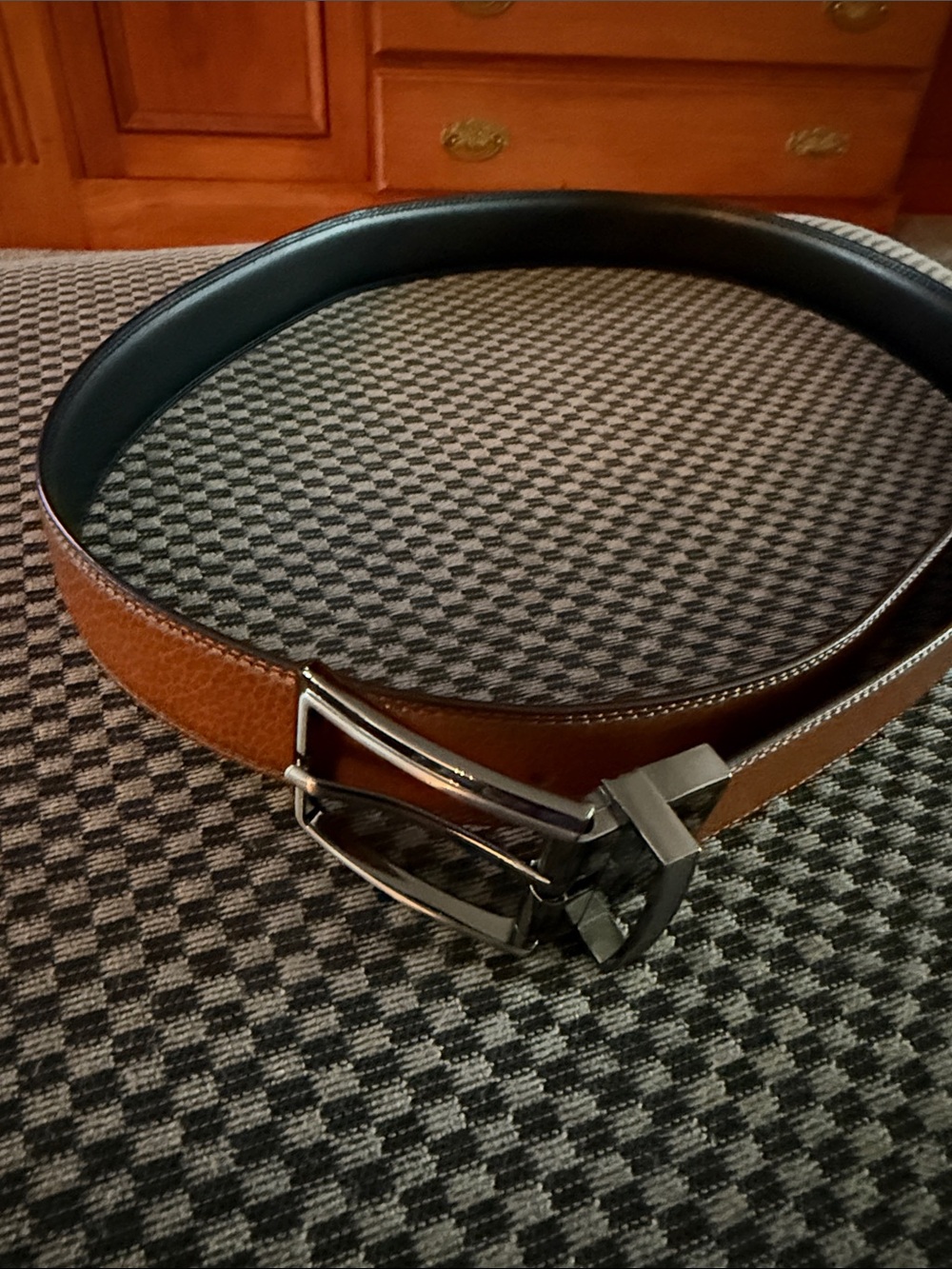 Men's Brown Leather Reversible Belt with Polished Buckle